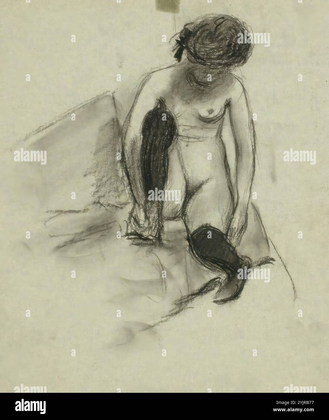 Finch, Alfred William, lavoro, esercizio modello, donna che indossa calze nere, gesso nero, disegno, 23,5 cm x 23, 5 cm Foto Stock