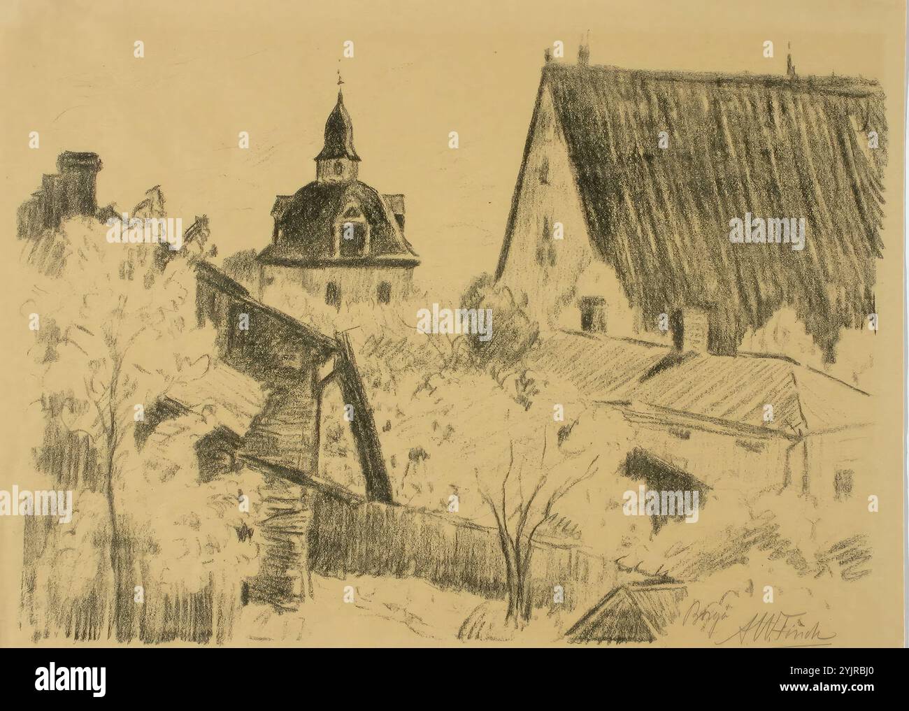 Finch, Alfred William, lavoro, Vista di Porvoo dalla strada della cattedrale, litografia, grafica, larghezza foglio 38,7 cm, altezza foglio 28,6 cm Foto Stock