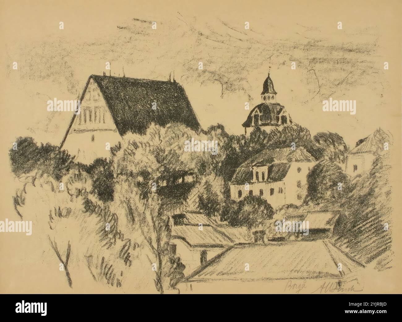 Finch, Alfred William, lavoro, cattedrale di Porvoo e casa di Flensborg, litografia, grafica, larghezza foglio 38,7 cm, altezza foglio 28,6 cm Foto Stock