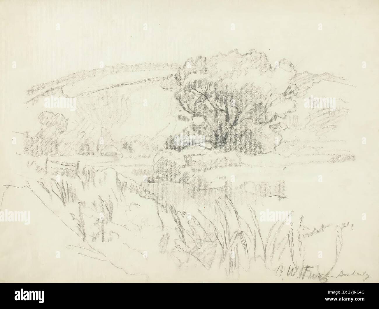 Finch, Alfred William, lavoro, esercizio di paesaggio, matita, disegno, 28 cm x 38 cm Foto Stock