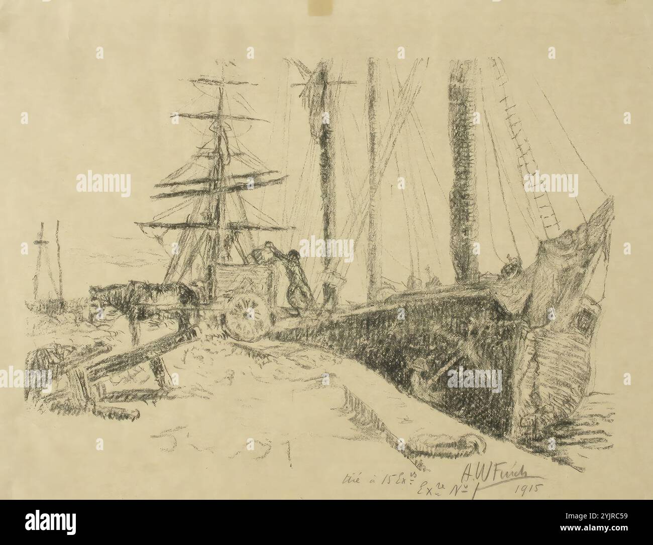 Finch, Alfred William, Work, Rosehearty Harbour in Scotland, 1915, litografia, grafica, larghezza foglio 39,4 cm, altezza foglio 38,1 cm Foto Stock