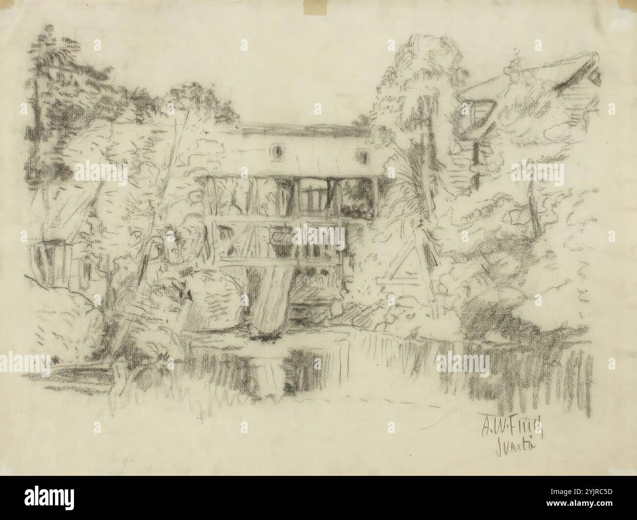 Finch, Alfred William, lavoro, Landskap med Motiv från Svartå bruk, carbone, disegno, 29 cm x 38 cm Foto Stock