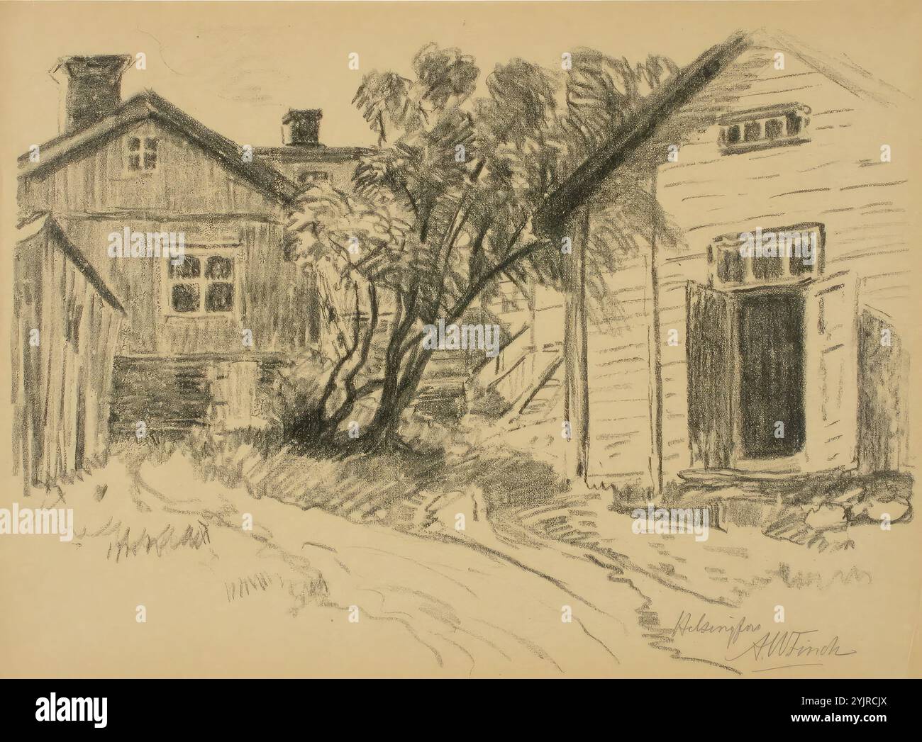 Finch, Alfred William, Work, Vanha piha in Helsinki, litografia, grafica, larghezza foglio 38,7 cm, altezza foglio 28, 6 cm Foto Stock