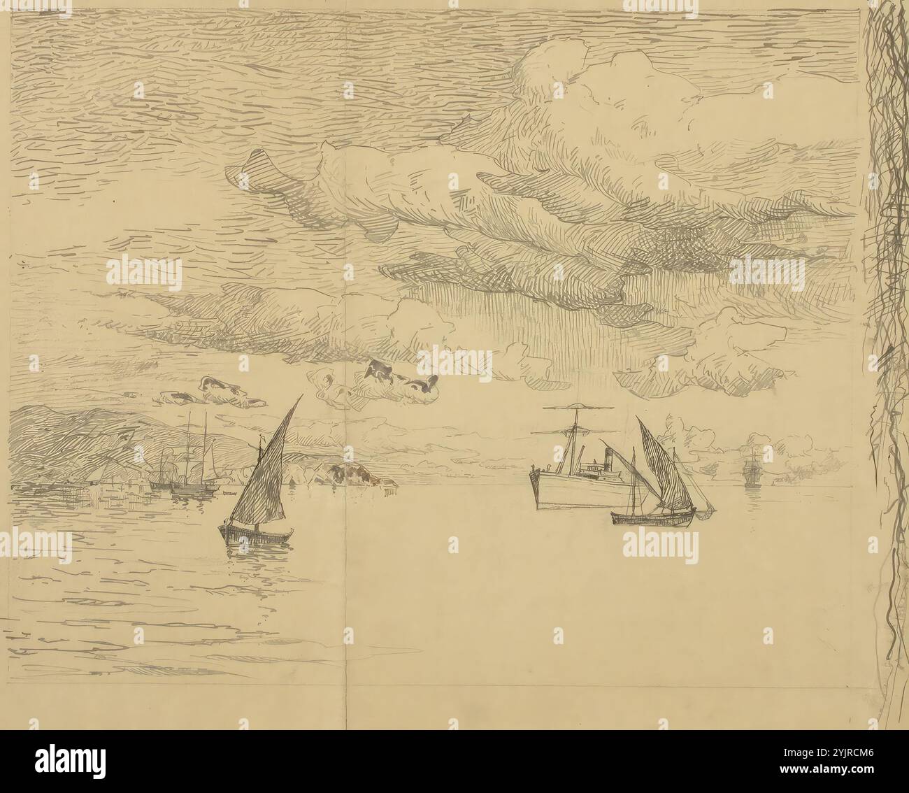 Kleineh, Oscar, lavoro, paesaggio costiero, disegno, 31 cm x 38 cm Foto Stock