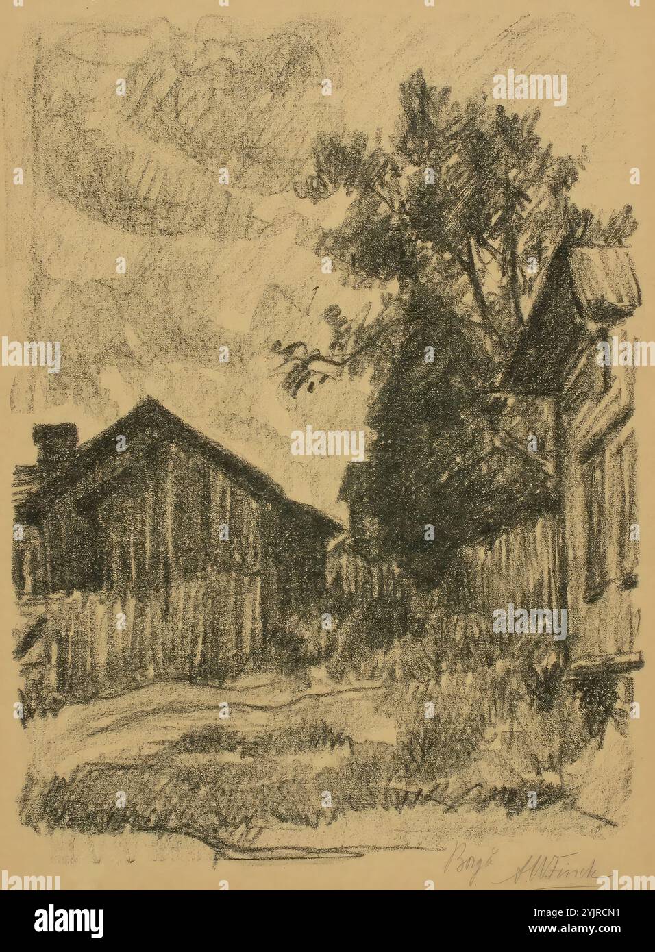 Finch, Alfred William, lavoro, strada nella parte vecchia di Porvoo, litografia, grafica, 38,7 cm x 28,6 cm Foto Stock
