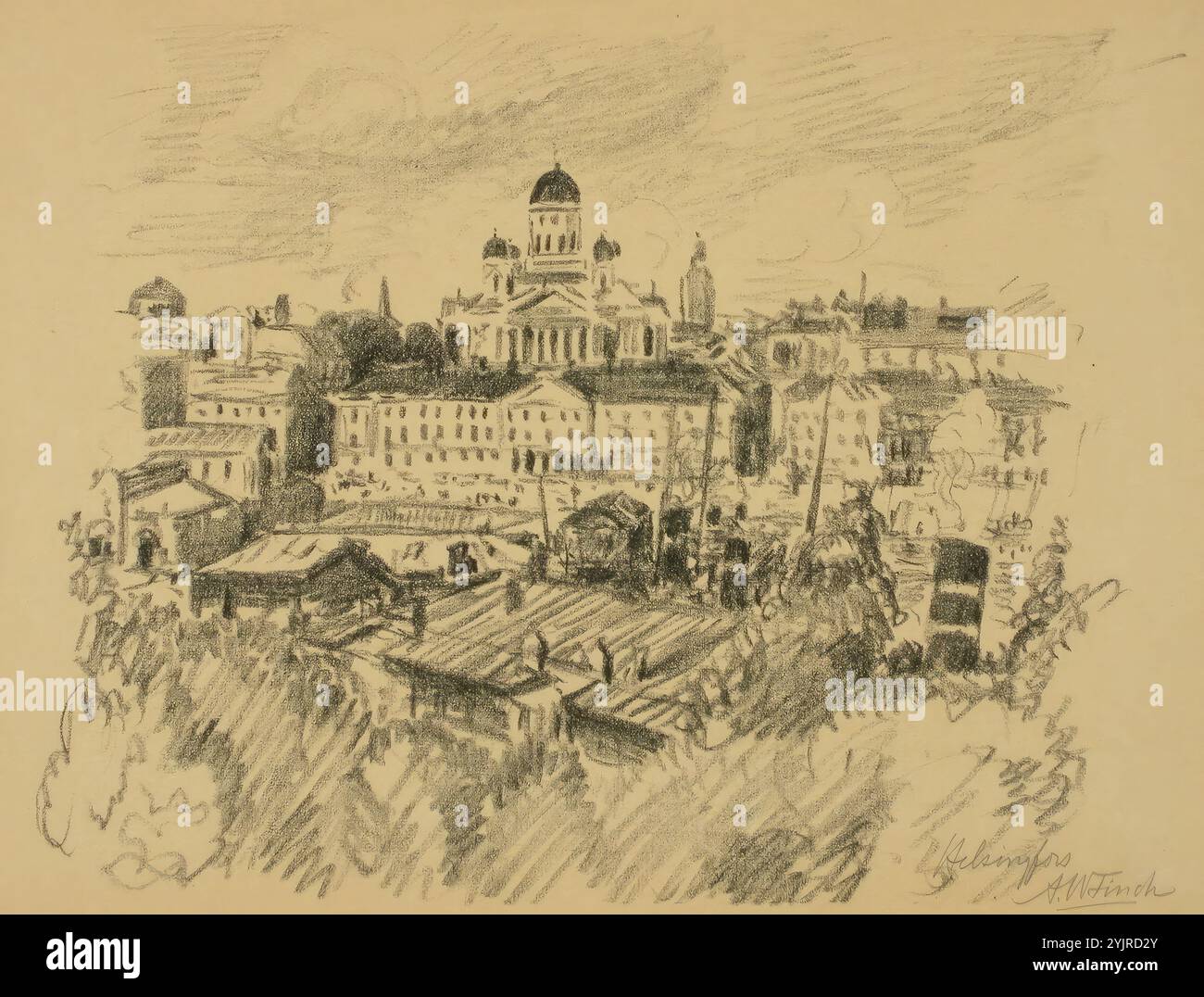 Finch, Alfred William, opera, Näköala di fronte alla Cattedrale di Helsinki, litografia, grafica, larghezza foglio 38,7 cm, altezza foglio 28,5 cm Foto Stock