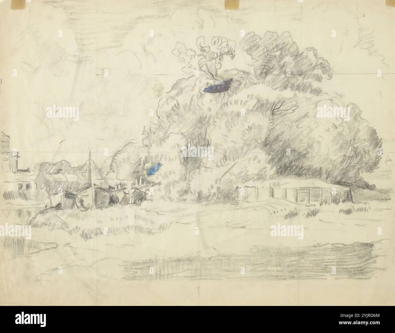 Finch, Alfred William, lavoro, paesaggio da un gruppo di alberi, gesso nero, disegno, 29 cm x 38 cm Foto Stock