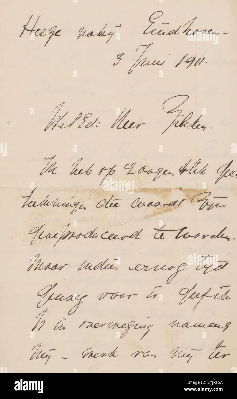 Lettera a Philip Zilcken, scrittore: Henricus, Heeze, 3 giugno 1911, inchiostro di carta, scrittura, penna, disegno, Philip Zilcken, Willem Hendrik Köhler, lo Studio Foto Stock