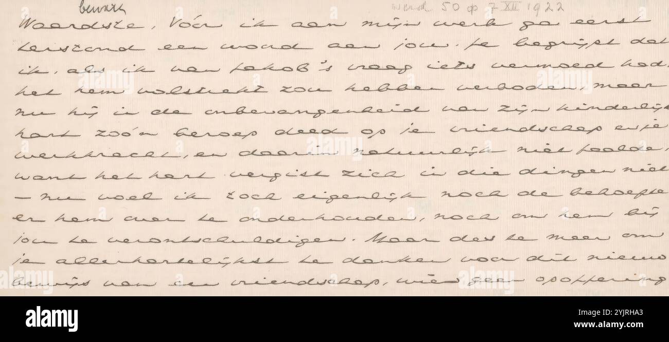 Lettera a Jan Veth, scrittore: Johan Huizinga, a partire dal 7 dicembre 1922, inchiostro di cartone, scrittura, penna, personaggi storici (ritratti e scene della vita), Jan Veth, Dirk Huizinga Foto Stock