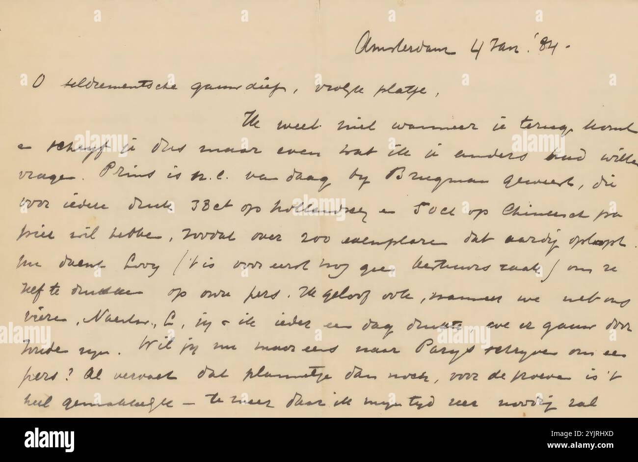 Insegnamento delle arti del palco (in generale): balletto, teatro, dramma musicale, cinema, Jan Veth, Jac van Looij, Petrus Johannes Arendzen, Rudolf Stang, lettera a Jan Veth, scrittore: Willem Witsen, Amsterdam, 4 gennaio 1884, inchiostro di carta, scrittura, penna, arti grafiche, istruzione Foto Stock