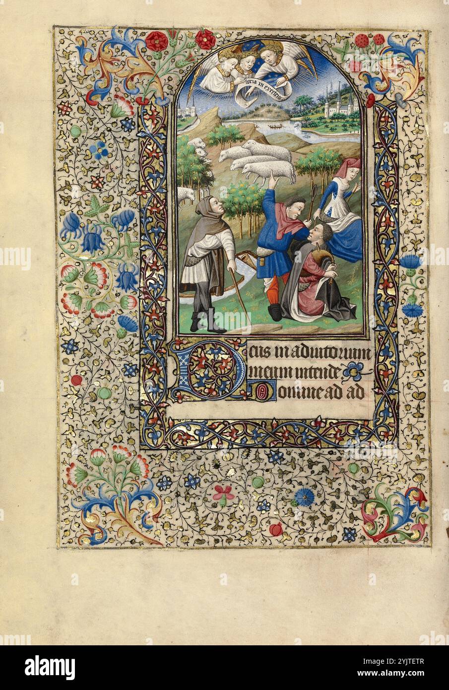 The Annunciation to the Shepherds; Book of Hours, circa 1440-1450. Foto Stock