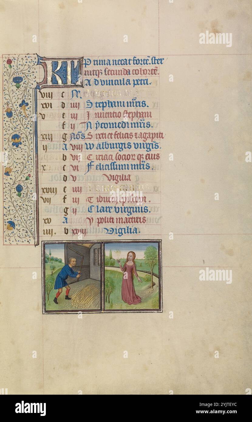 Agosto Calendario pagina: Trebbiatura: Virgo; Arenberg Hours, primi anni '1460 Foto Stock