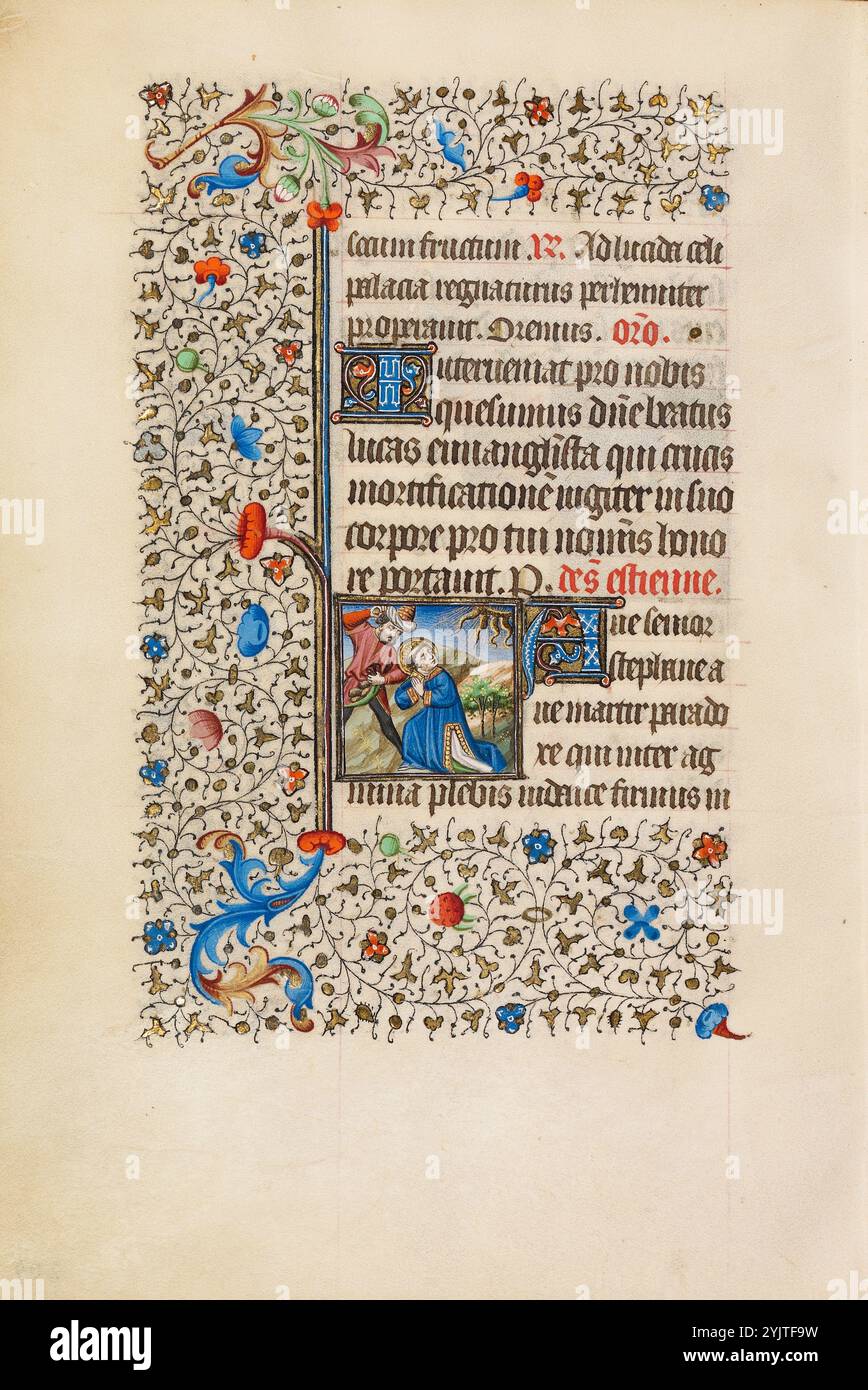 La lapidazione di Santo Stefano; Libro delle ore, circa 1440-1450. Stephen è lapidato a morte. Foto Stock