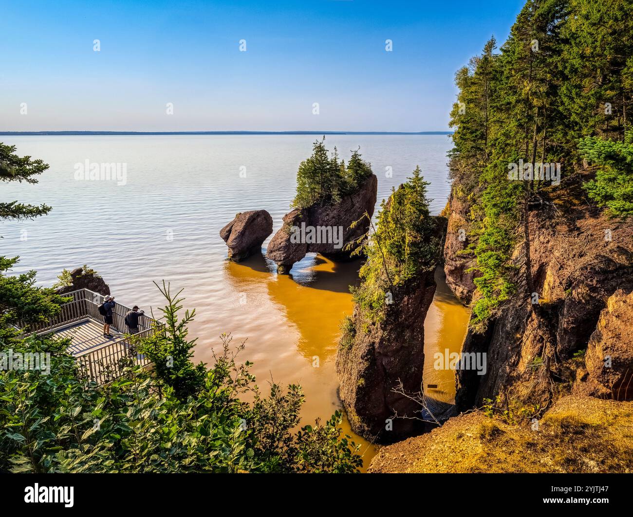 L'alta marea intorno ai fondali marini nella baia di Fundy a Staircase Cove nell'Hopewell Rocks Provincial Park nel New Brunswick Canada Foto Stock
