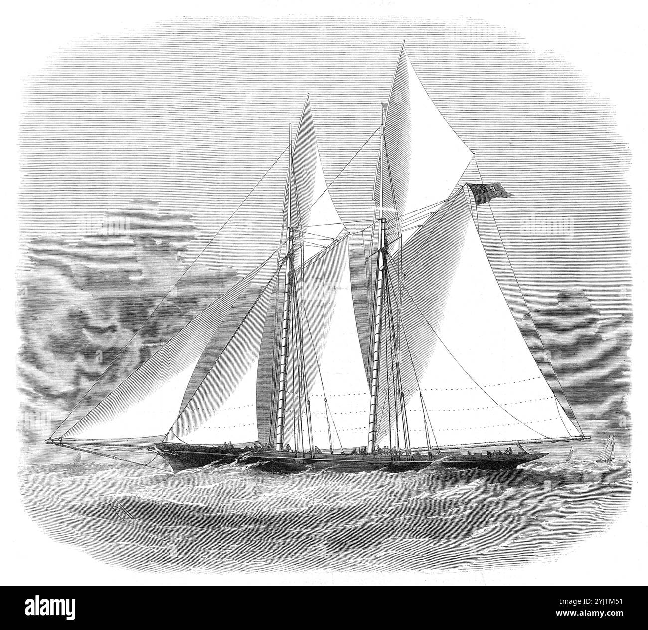 Il nuovo goletta Livonia, 1871. Yacht costruito per James Ashbury da Ratsey, di Cowes. "La Livonia ha fatto la sua prima apparizione nelle ultime due settimane come nave in gara in barca a vela, ma non ci si può aspettare che abbia ancora trovato il suo assetto da corsa più efficace. La sua prima performance è stata da Southend ad Harwich, dove è arrivata prima; ma il suo tempo libero per gli yacht più piccoli l'ha squalificata dal prendere il premio principale... nella settimana attuale è stata iscritta per competere in tre partite sul Tamigi - quelle del Royal London Yacht Club, del Royal Thames Yacht Club, e. Foto Stock