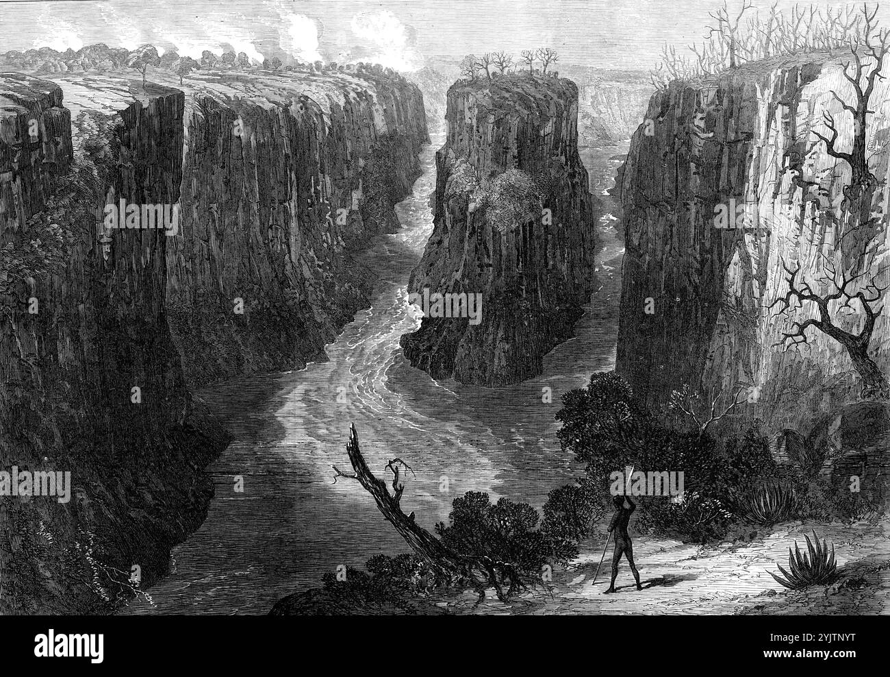 Bozzetti in Africa: La piega del Tarn, nel basso Zambesi, 1872. Molti schizzi di paesaggi e viaggi sudafricani, di Mr. Thomas Baines, F.R.G.S., ex compagno delle spedizioni del Dr. Livingstone lungo i fiumi Zambesi e Shiré, sono apparsi di tanto in tanto nelle nostre incisioni. Il suo viaggio successivo, con il defunto signor James Chapman, attraverso l'intera larghezza del continente, dalla baia di Walfisch fino al fiume Orange, e da qui al lago Ngami fino alle Cascate Vittoria dello Zambesi, è legato in un libro a cui è stato spesso fatto riferimento... al momento attuale tutto ciò che riguarda Foto Stock