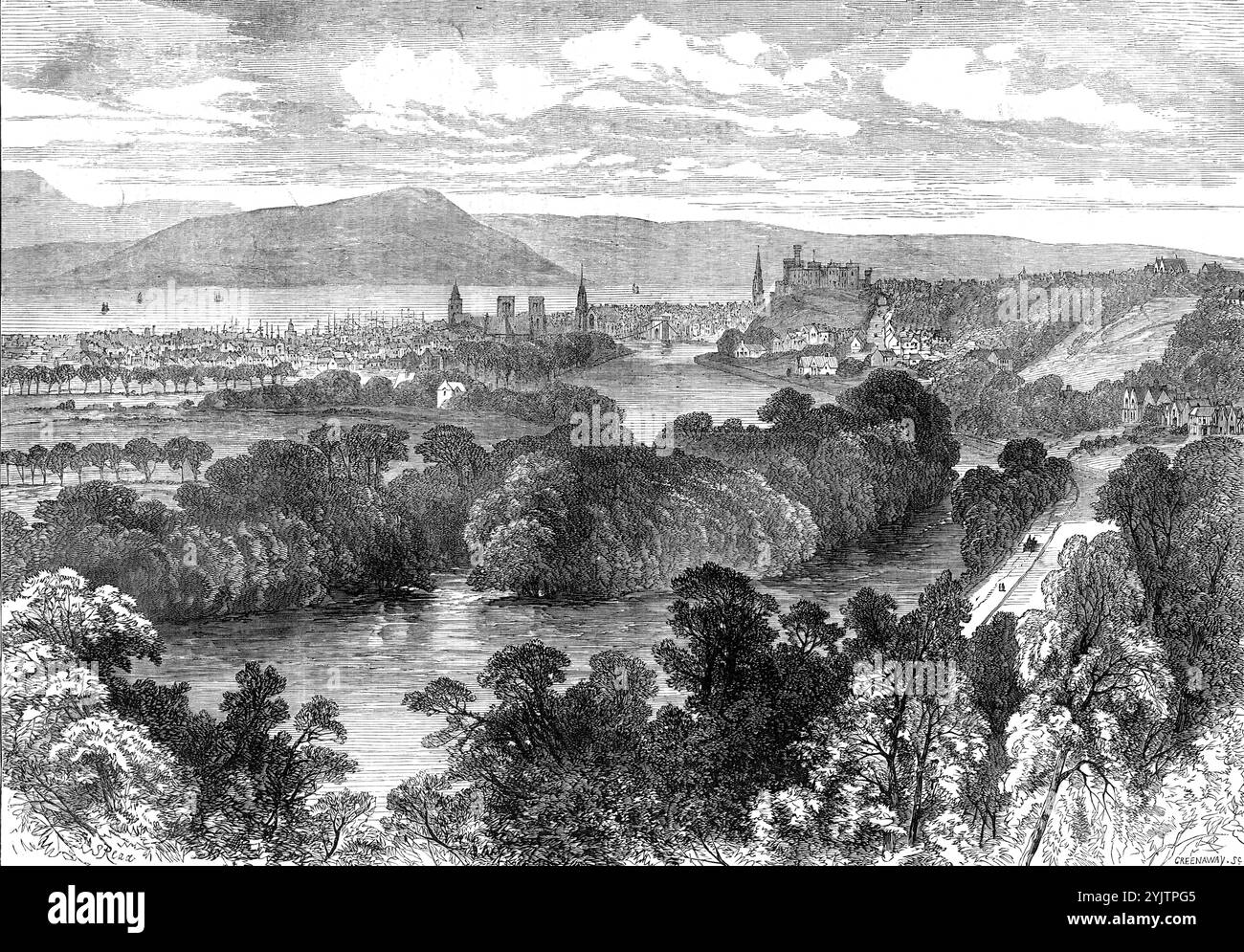 Inverness, [Scozia], 1872. "...migliorò i mezzi di locomotion...brought inondazioni di turisti e sportivi nelle Highlands, e causò una tale circolazione di denaro e idee che Inverness iniziò a rivedere la sua posizione, e ebbe la saggezza di attaccarsi al sistema ferroviario che ora iniziò a rivoluzionare il paese. Con gradi lenti Inverness spinse le linee come spessimetri, prima a Nairn, poi a Elgin e Keith, per unirsi alla comunicazione attraverso il sud da Aberdeen; successivamente, quando l'importanza del passo era stata ben considerata, e la capitale, con molto indugio, era stata sollevata, Foto Stock