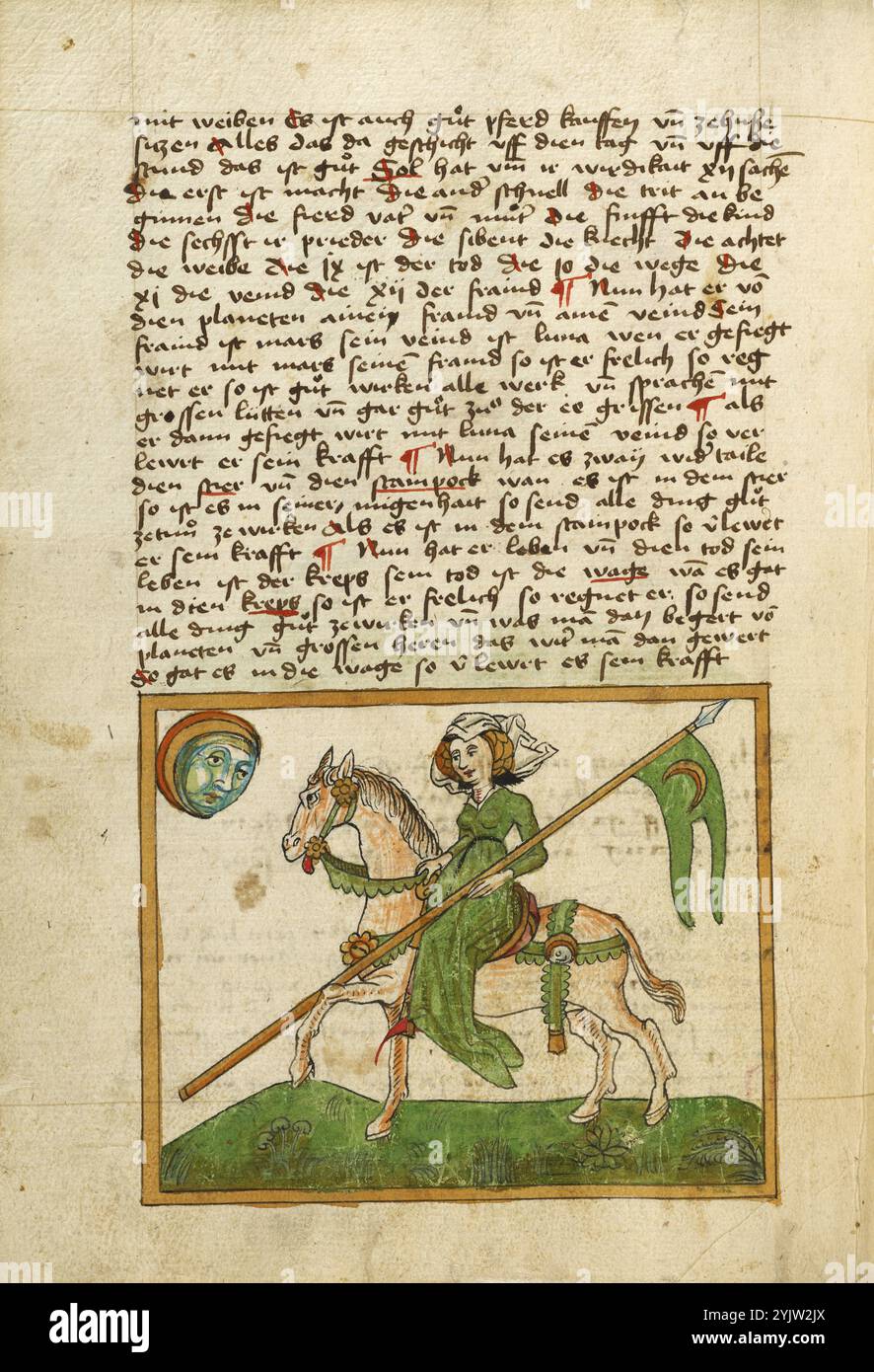 La Luna rappresentata come una donna a cavallo; Miscellany: Anatomical-Physiological Description of Men: Liber Synonimorum: Descriptions of Planets, Zodiacs, and Comets: Treatises on Divination from Names, etc., poco dopo il 1464. Foto Stock