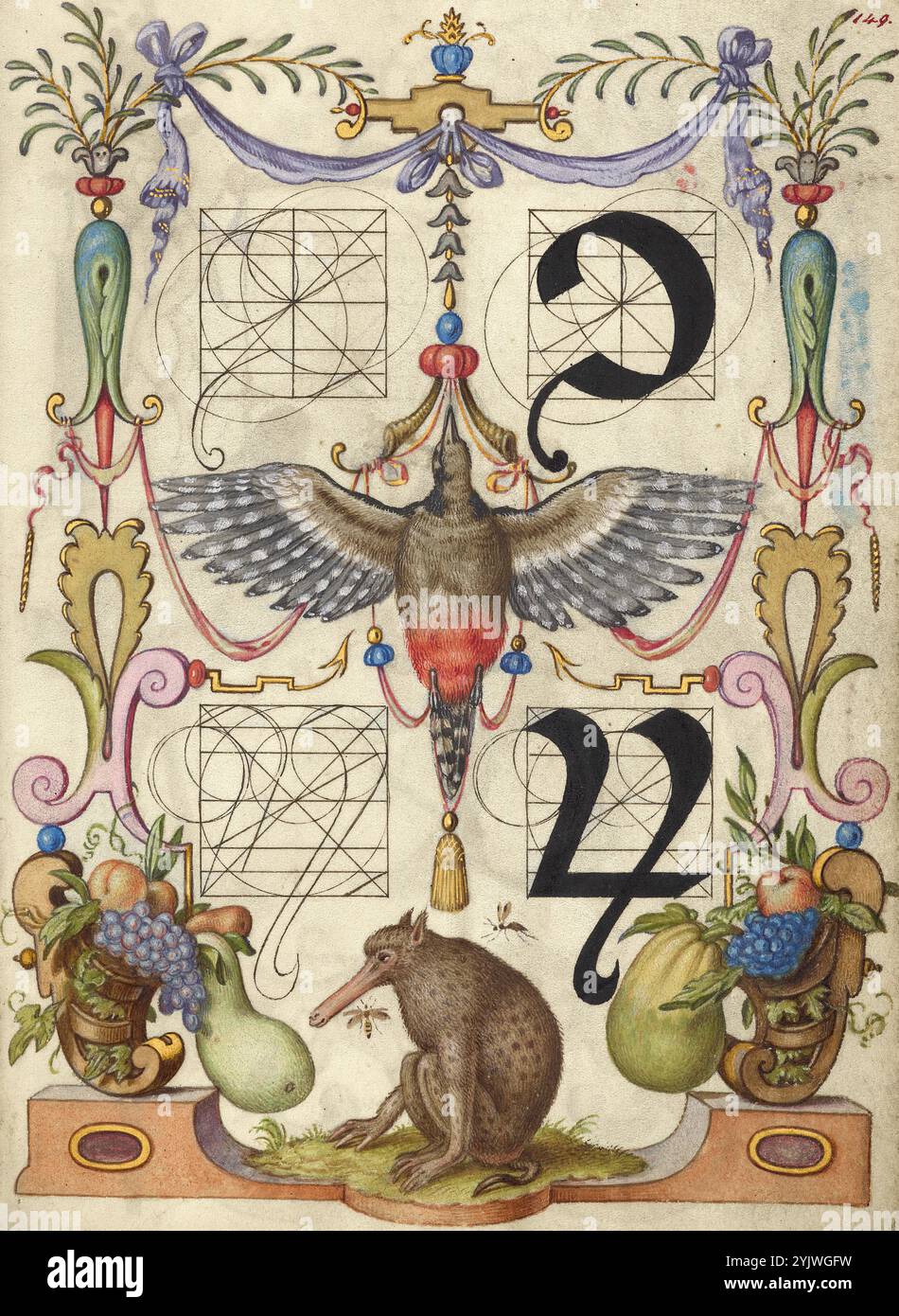 Guida per la costruzione del Tironiano con e orum; mira calligraphiae monumenta, circa 1591-1596. Le banconote tironiane sono una forma di migliaia di segni che sono stati precedentemente utilizzati in un sistema di stenografia romana risalente al i secolo a.C. e che prende il nome da Tiro, un segretario personale di Marco Tullio Cicerone, che è spesso accreditato come il loro inventore. Informazioni aggiuntive: Negli anni '1500, quando la stampa divenne il metodo più comune per produrre libri, gli intellettuali apprezzarono sempre più l'inventiva degli scribi e le qualità estetiche della scrittura. Dal 1561 al 1562, Georg Bocskay, segretario di corte della H Foto Stock