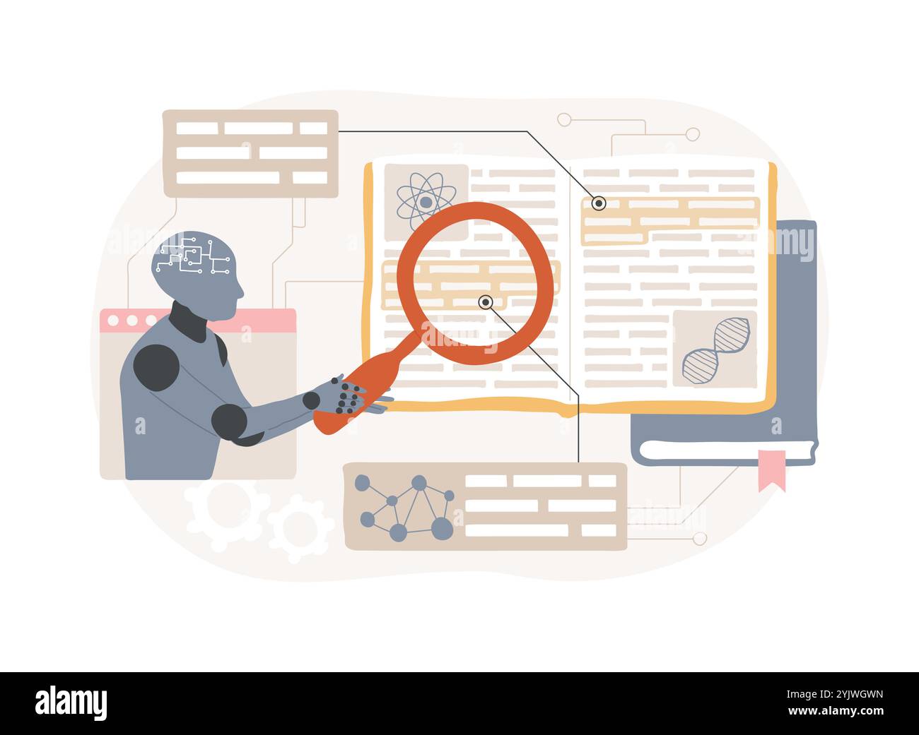 Illustrazione vettoriale del concetto astratto della letteratura scientifica analizzata AI. Illustrazione Vettoriale