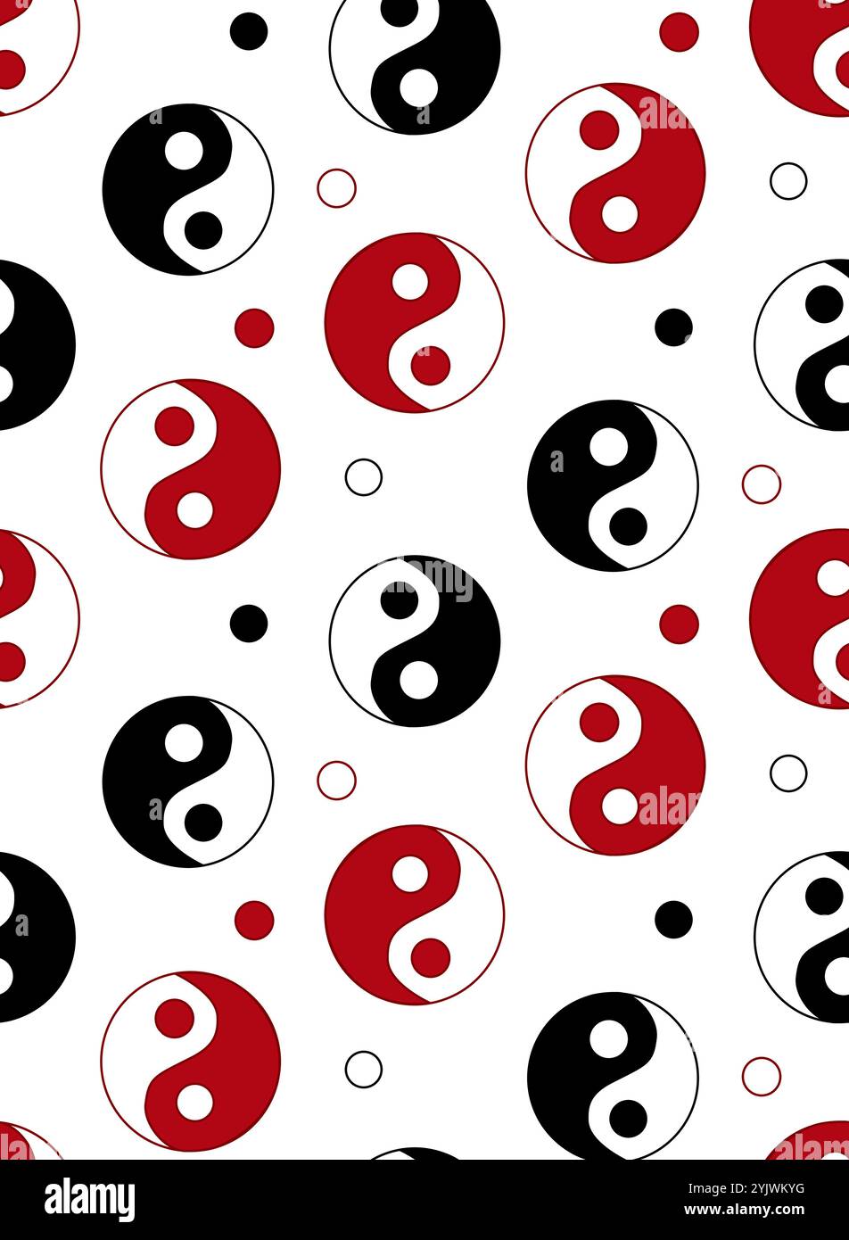 Motivo grafico senza cuciture con simbolo yin yang. Elementi vettoriali su sfondo trasparente. Ideale per il settore tessile, le app mobili, l'interfaccia utente e il tuo design. Illustrazione Vettoriale