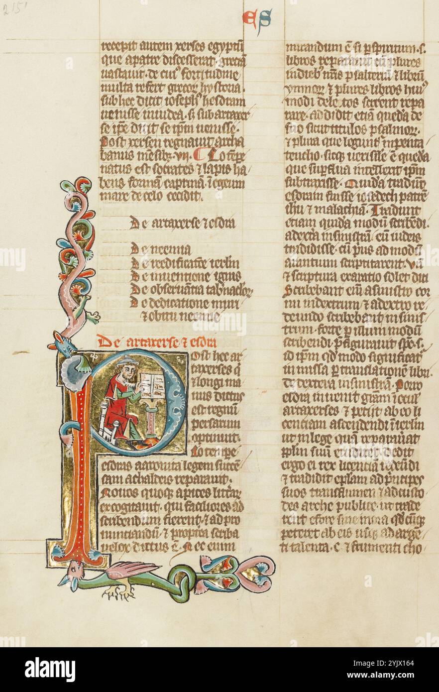 P iniziale: Esdras; Historia scolastica, circa 1300. Foto Stock