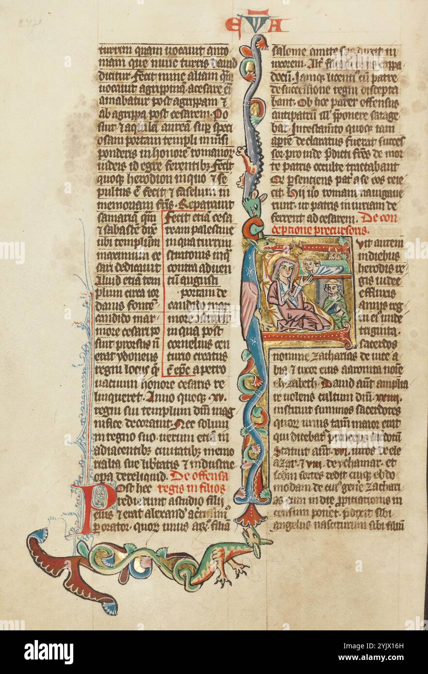 Iniziale F: La Natività; Historia scolastica, circa 1300. Foto Stock