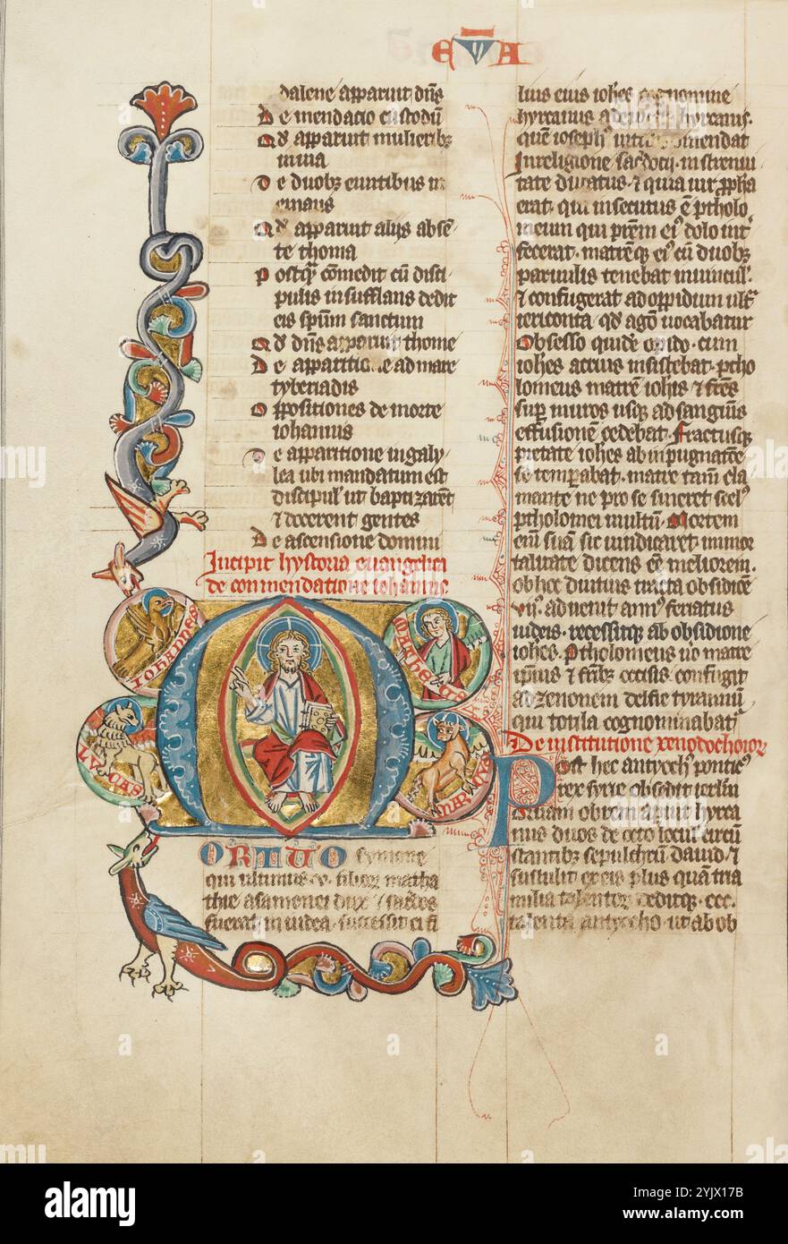 M iniziale: Cristo in Maestà; Historia scolastica, circa 1300. Foto Stock