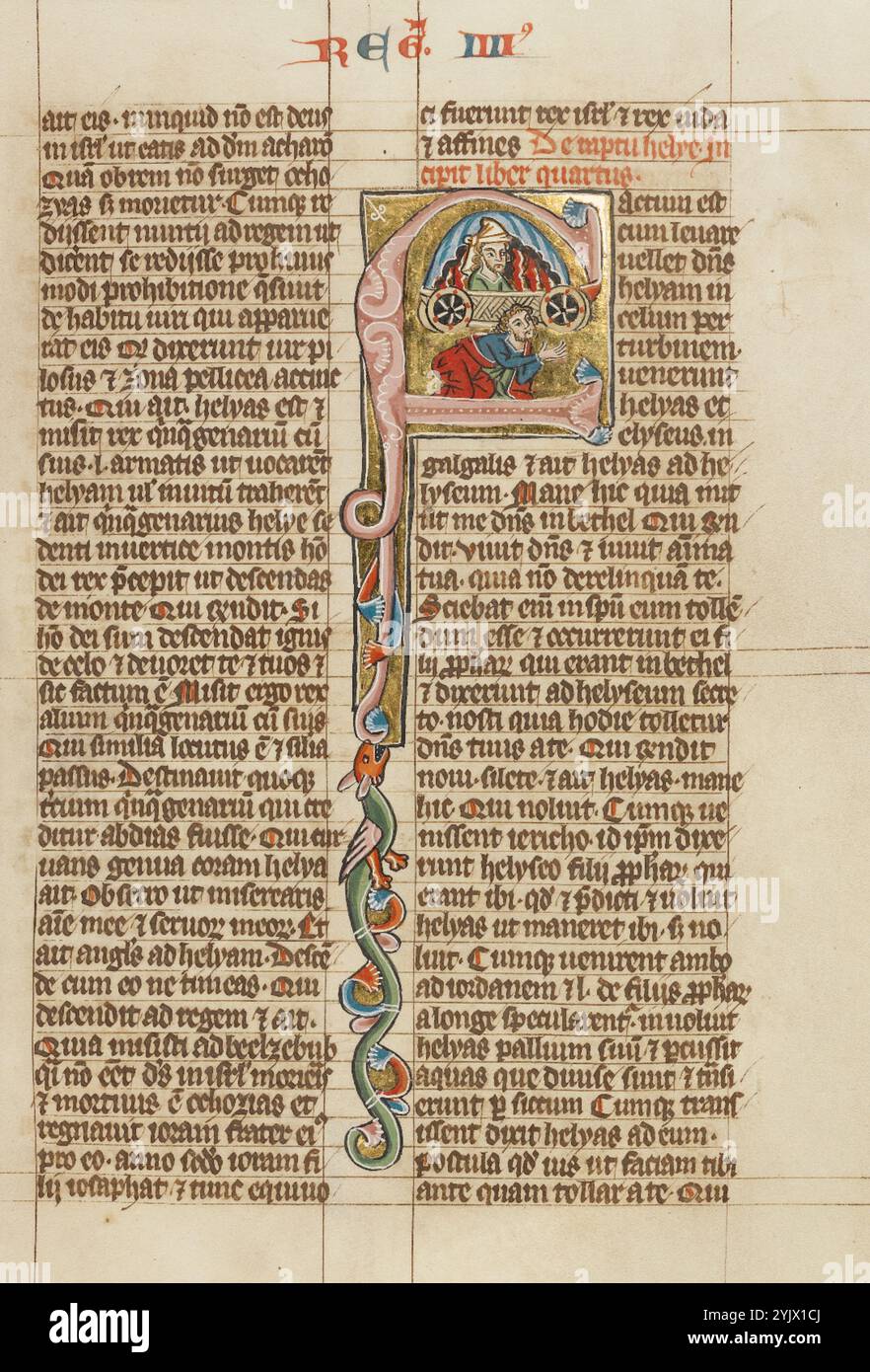Iniziale F: L'Ascensione di Elia; Historia Scholastica, circa 1300. Foto Stock