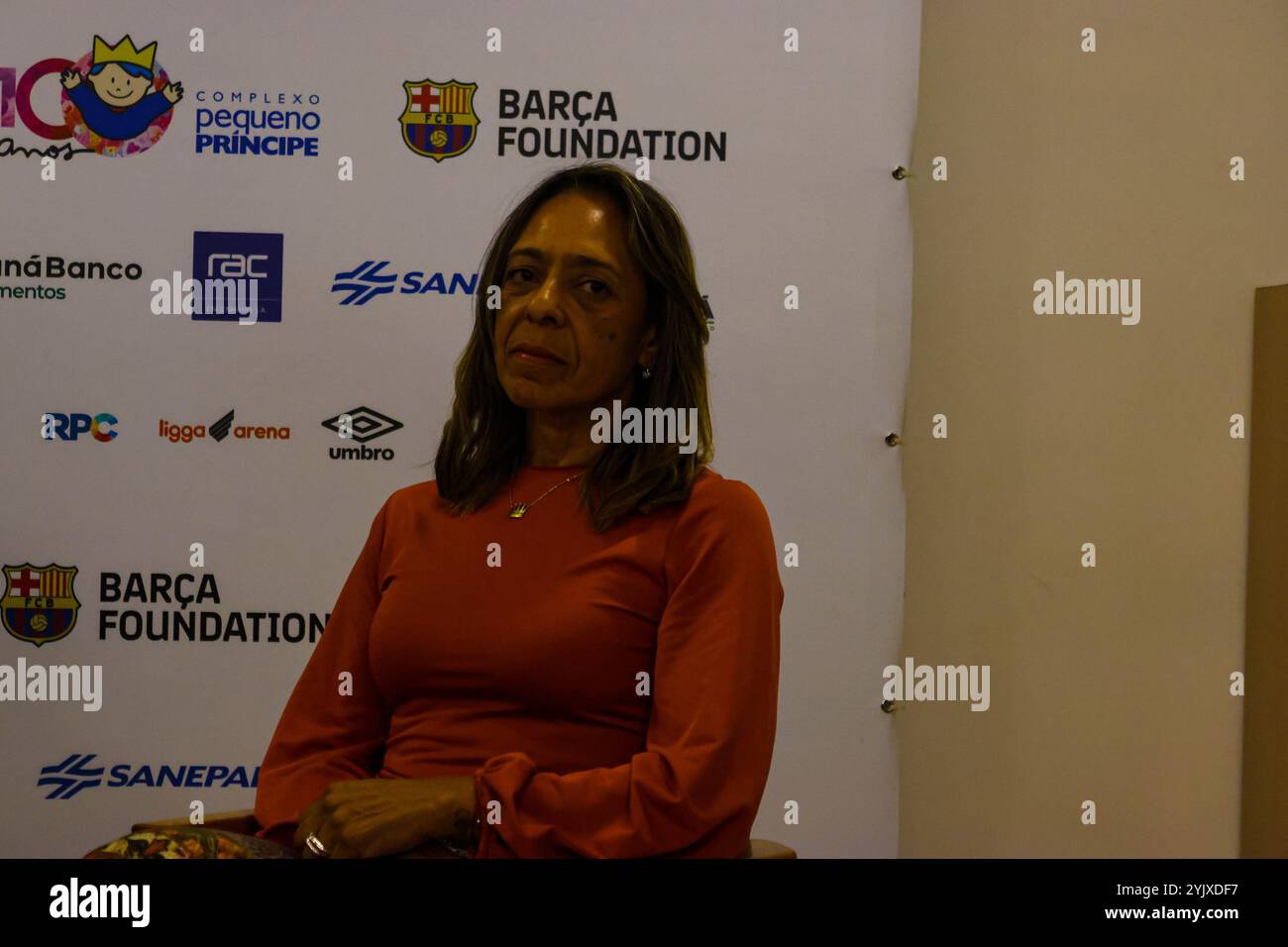 Curitiba, Parana, Brasile. 15 novembre 2024. Curitiba (pr), 11/15/2024 - ex giocatori/ospedale di barcellona pequeno principe/figlia di pele - flavia arantes do nascimento, figlia di pele accompagnata dagli ex giocatori del barcellona che si trovano nella capitale parana, ha visitato l'ospedale pequeno principe di curitiba il pomeriggio di venerdì 15 novembre 2024, sig. Jose alvaro carneiro, direttore aziendale, accompagnò i membri del barcellona e tra questi gli ex giocatori rivaldo, adriano, javier saviola e sergi Barjuan. (Foto: Edson De Souza/Thenews2/Zumapress) (immagine di credito: © Edson Teodoro Foto Stock