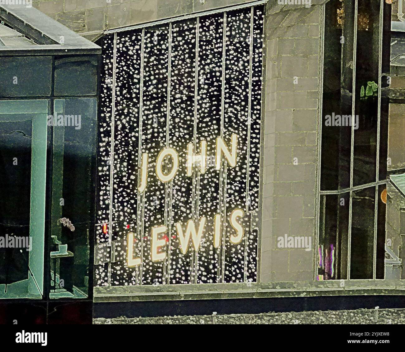 Glasgow, Scozia, Regno Unito. 14 novembre 2024. Meteo nel Regno Unito: L'oscurità anticiclonica del clima autunnale ha visto l'arrivo del natale a edimburgo con il cartello di lewis nel centro di st james. Credit Gerard Ferry/Alamy Live News Foto Stock