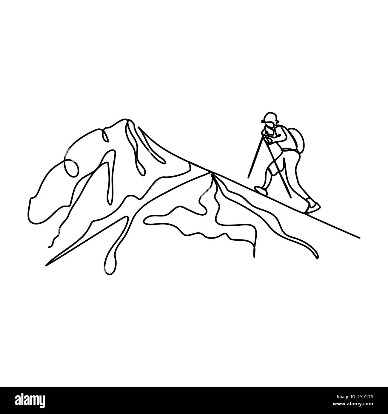 International Mountaineering Day abstract Continuous single line art Drawing sketch logo Illustrazione Vettoriale