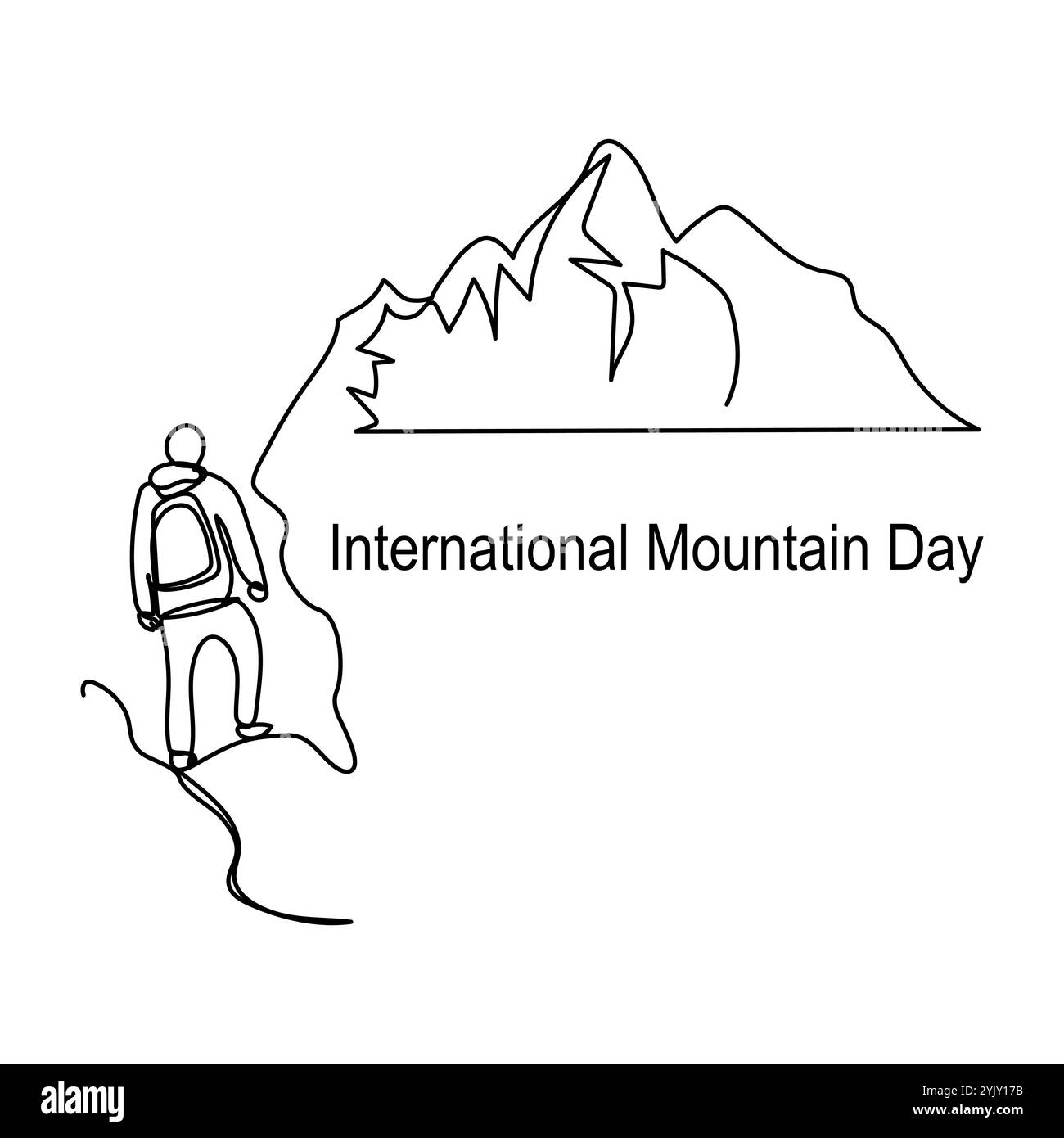 International Mountaineering Day abstract Continuous single line art Drawing sketch logo Illustrazione Vettoriale
