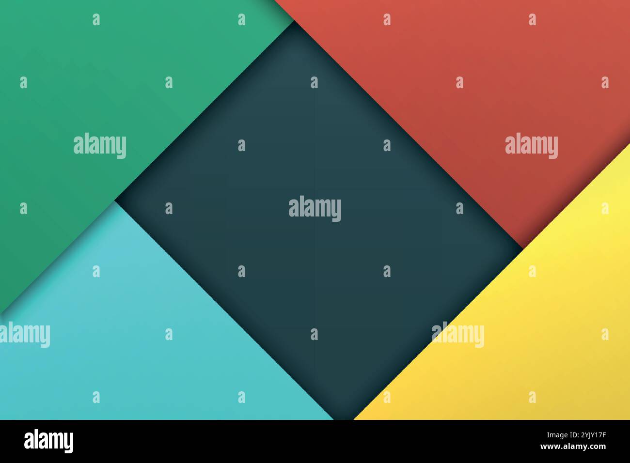 Moderno design astratto con strati di colore blu, pesca, giallo e verde su sfondo scuro. Illustrazione Vettoriale