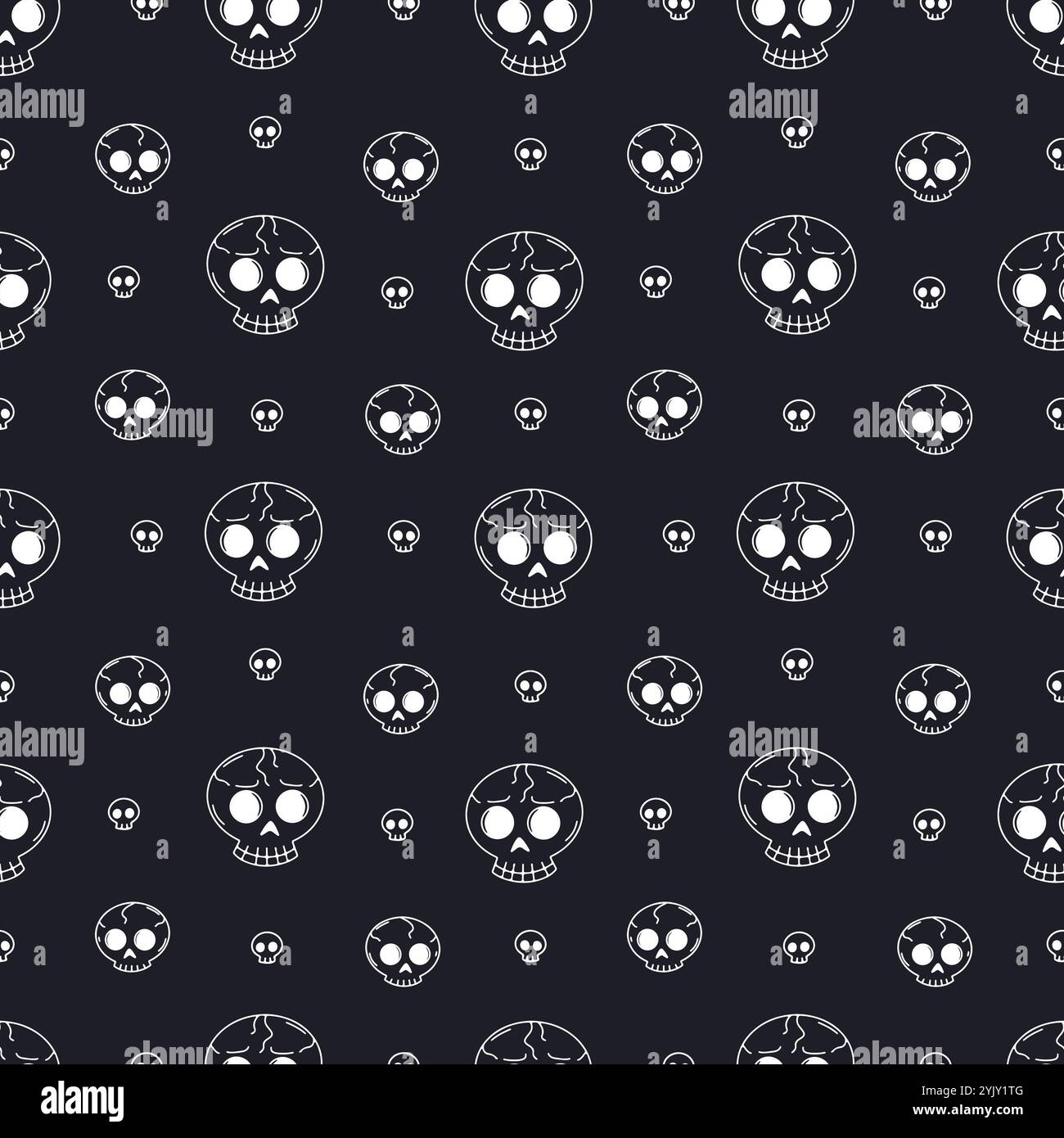 Motivo senza cuciture con graziosi teschi di Halloween disegnati a mano Illustrazione Vettoriale