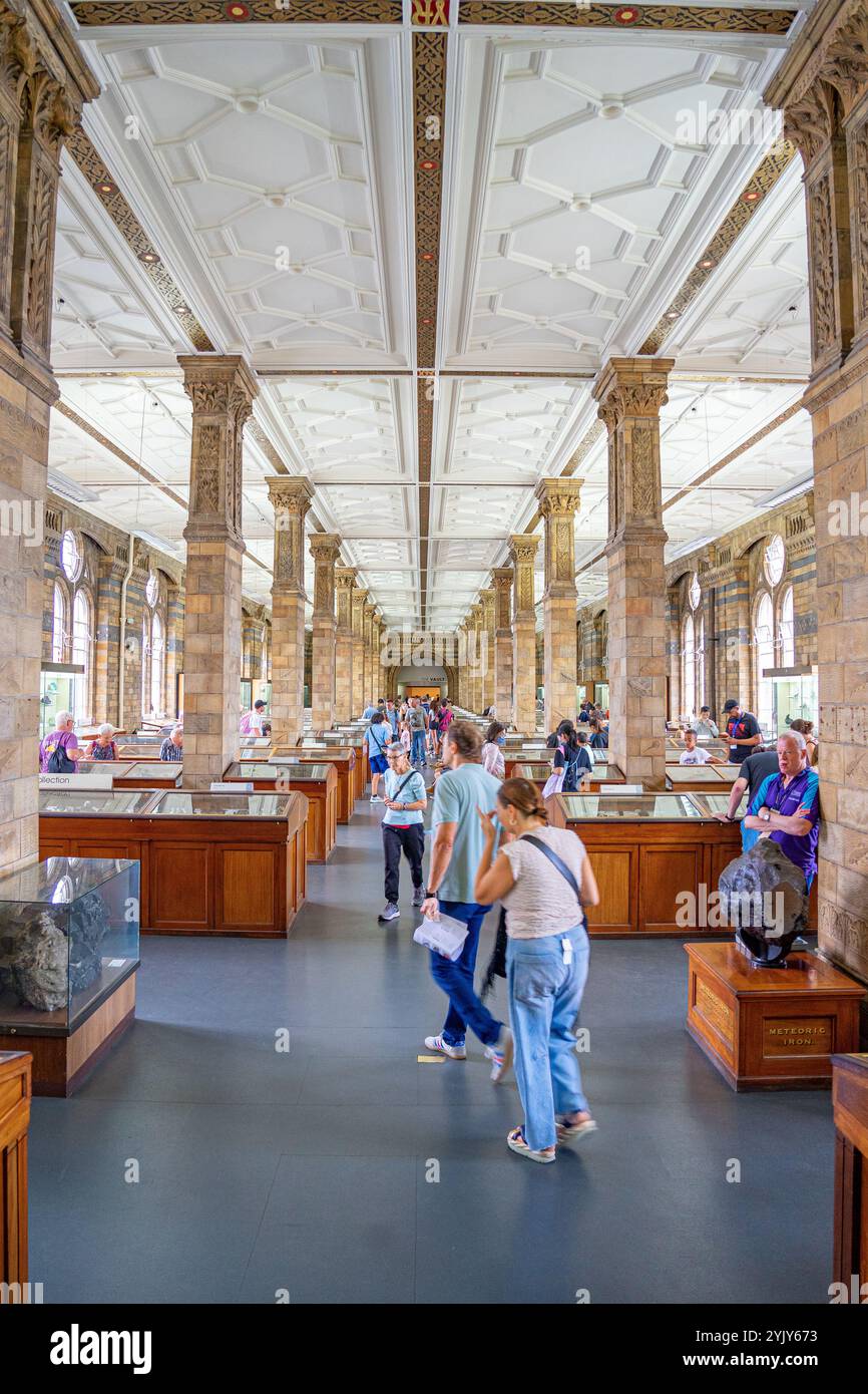 sala all'interno dell'edificio storico naturale durante il giorno, apertura di porte con pietre rappresentative, minerali, metalli ed elemi chimici diversi Foto Stock