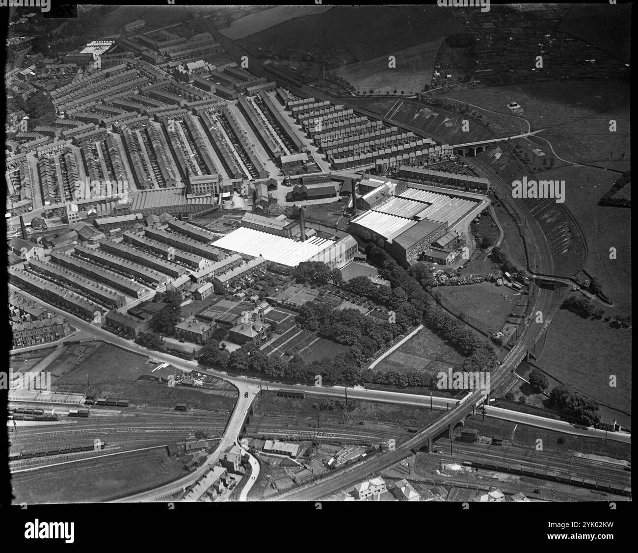 Union Cotton Mills, Firth Shed e dintorni, Skipton, North Yorkshire, 1930. Foto Stock