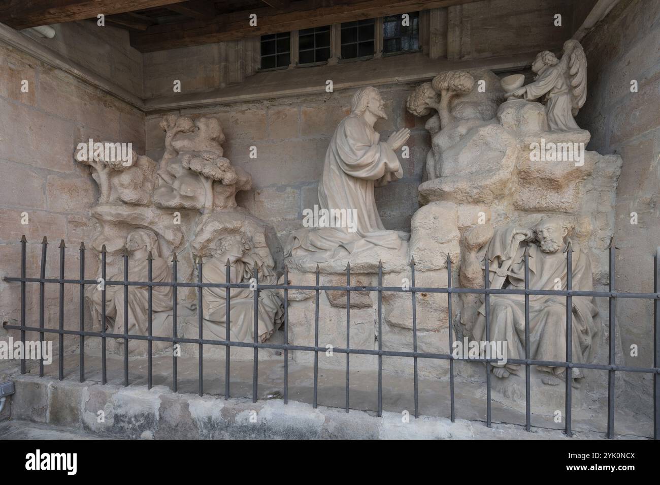 Raffigurazione del Monte degli Ulivi, metà del XV secolo, nella chiesa di San Vito, Ifofene, bassa Franconia, Baviera, Germania, Europa Foto Stock