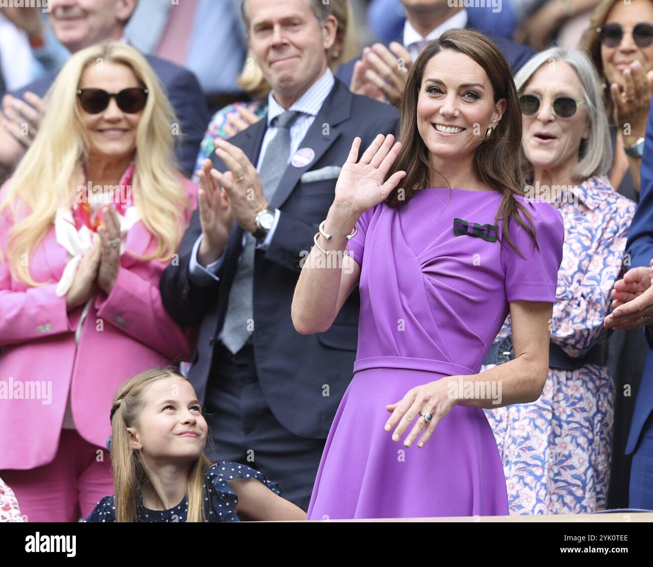 Catherine, Principessa di Galles e Principessa Charlotte nella Royal Box ai Campionati di Wimbledon del 2024, Londra, Inghilterra, Regno Unito, Europa Foto Stock