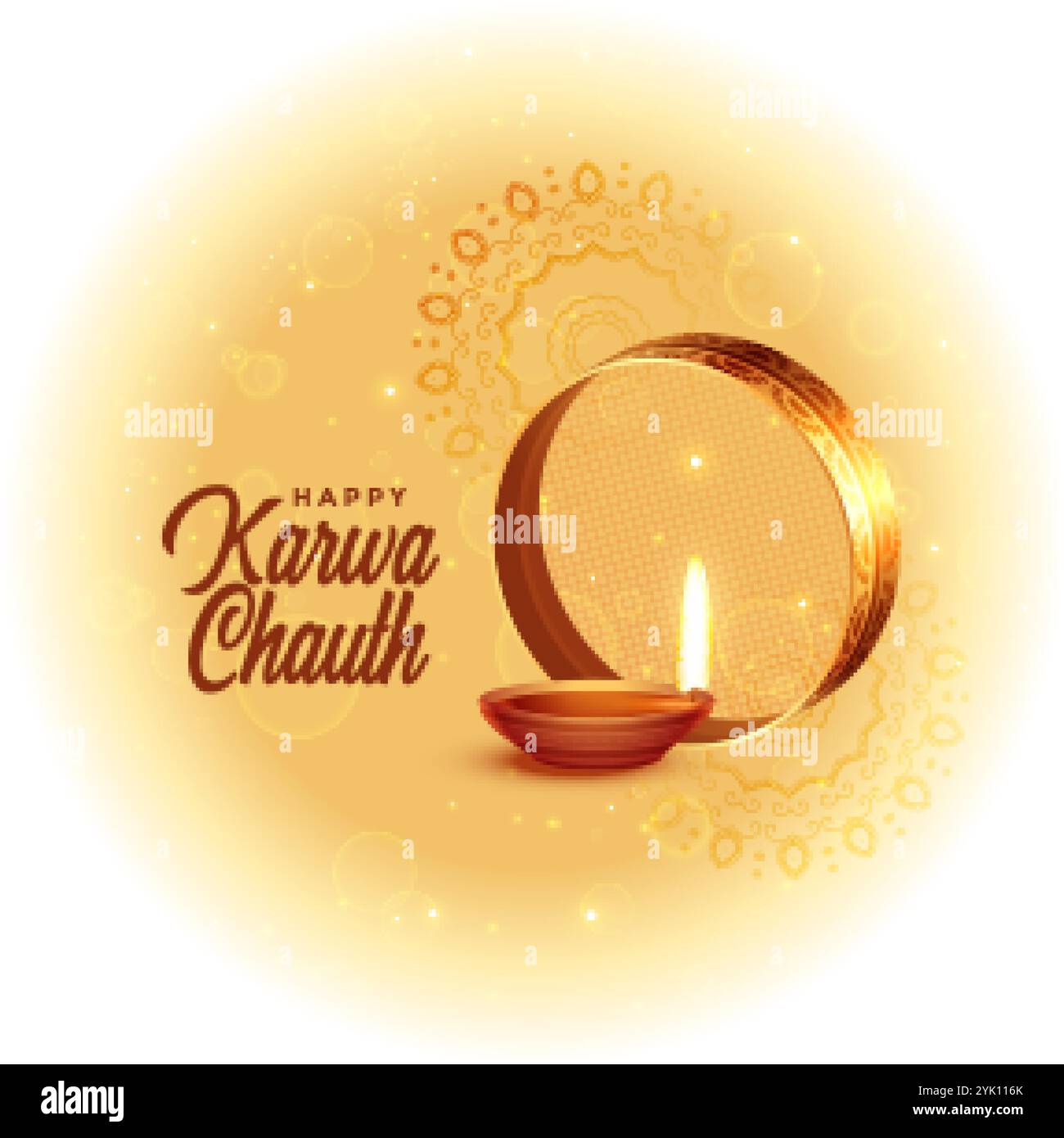 Felice karwa chauth festival card con design diya Illustrazione Vettoriale