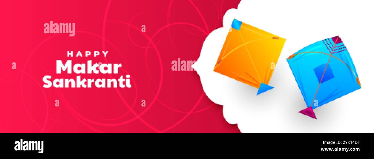 Indian makar sankranti festival banner con due aquiloni Illustrazione Vettoriale