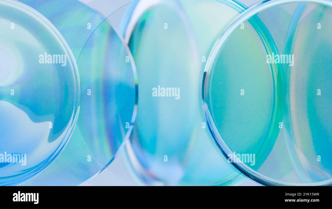 Lenti in vetro colorato traslucido, rotazione, spettro luminoso, rotazione dei blocchi di vetro a dispersione, olografia brillante, tessuto lucido trasparente astratto, ottica Foto Stock