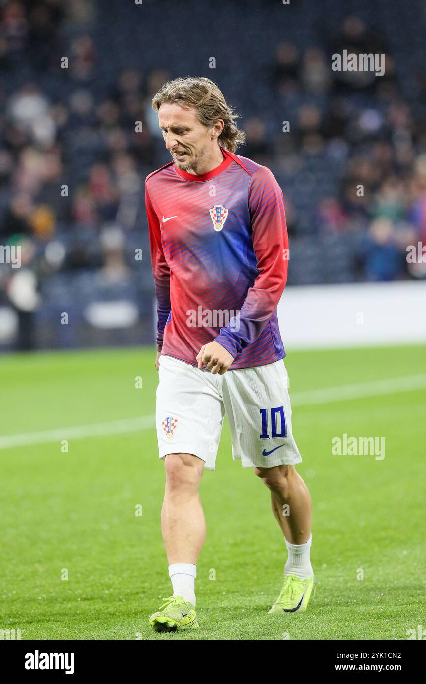 LUKA MODRIC, calciatore professionista croato in allenamento durante una sessione di riscaldamento pre-partita. Foto Stock