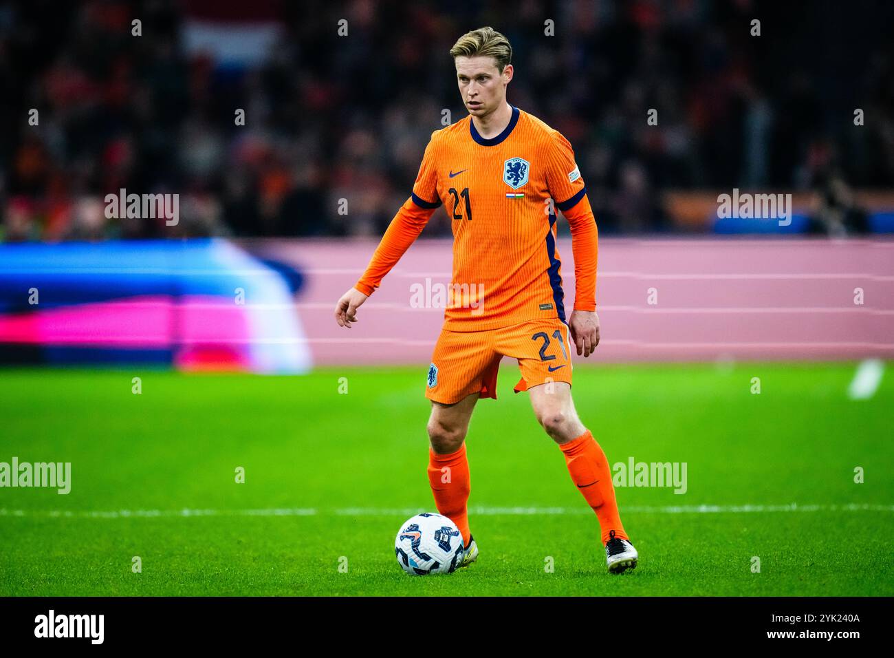 Amsterdam - Frenkie de Jong dei Paesi Bassi durante il quarto turno del nuovo format della Champions League 2024/2025. La partita è ambientata tra Paesi Bassi e Ungheria alla Johan Cruijff Arena il 16 novembre 2024 ad Amsterdam, Paesi Bassi. (Foto Box to Box/Yannick Verhoeven) Foto Stock