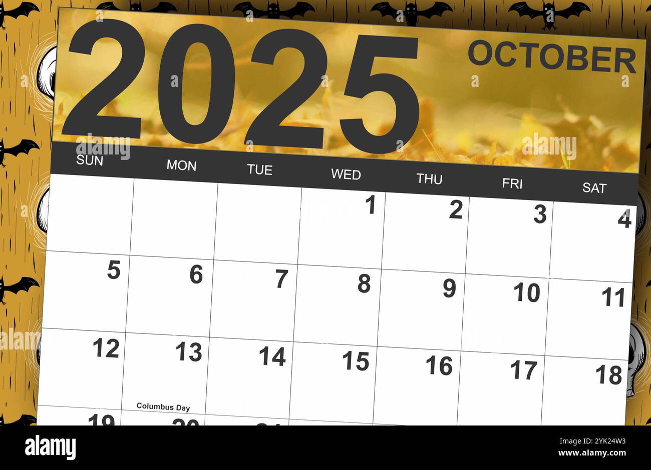 Intestazione calendario per ottobre 2025 Foto Stock