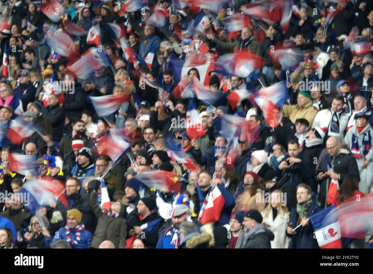 November 17, 2024, Saint Denis, Seine Saint Denis, France: Fan's of the French Team JEAN BAPTISTE GROS in action during the Autumn Nations Series 2024 between France and New Zealand at the Stade de France - St Denis - France..France won 30: 29 (Cal Sport Media via AP Images) Foto Stock