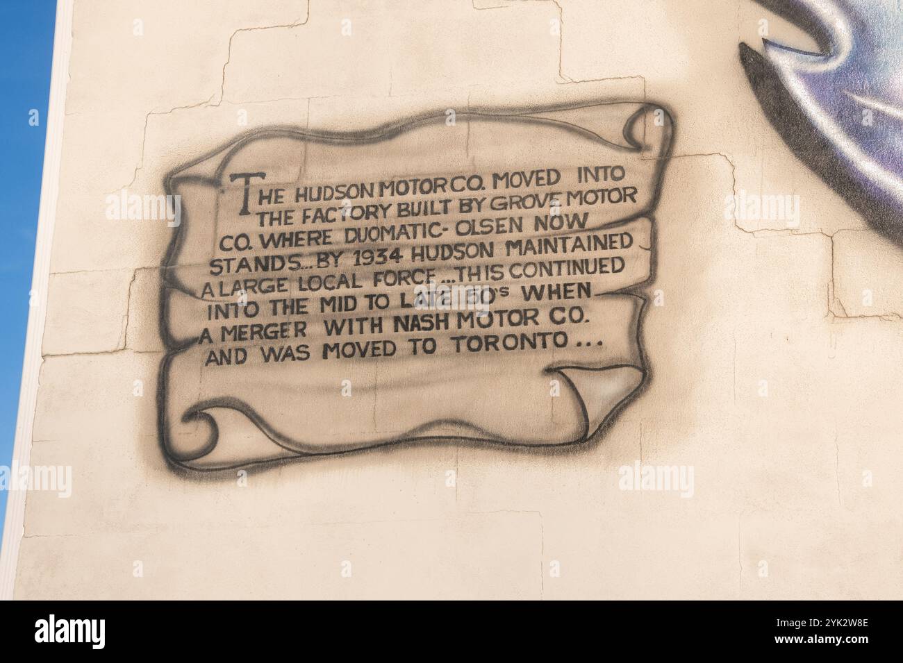Murales della Hudson Motor Company sulla sua storia in Queen Street North a Tilbury, Ontario, Canada Foto Stock
