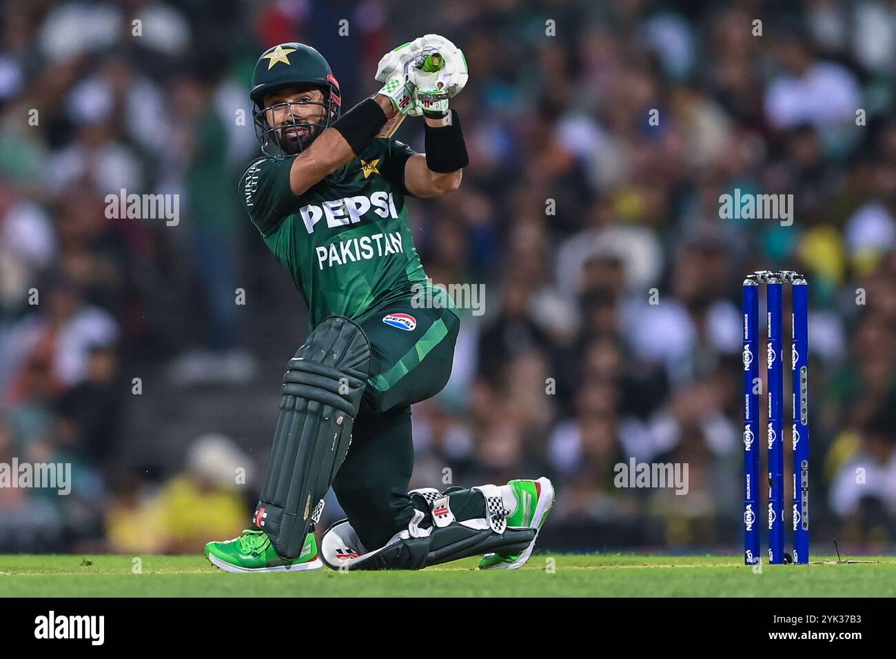 Sydney, Australia. 16 novembre 2024. Mohammad Rizwan del Pakistan in azione durante la seconda partita maschile T20I tra Australia e Pakistan al Sydney Cricket Ground. L'Australia ha vinto la seconda partita T20I contro il Pakistan per 13 punti al Sydney Cricket Ground. L'Australia conduce la serie T20 2-0 con l'ultima partita T20 che si disputerà il 18 novembre al Bellerive Oval in Tasmania. Australia: 147/9 (20 over), Paklistan: 134/10 (19,4 over). (Foto di Ayush Kumar/SOPA Images/Sipa USA) credito: SIPA USA/Alamy Live News Foto Stock