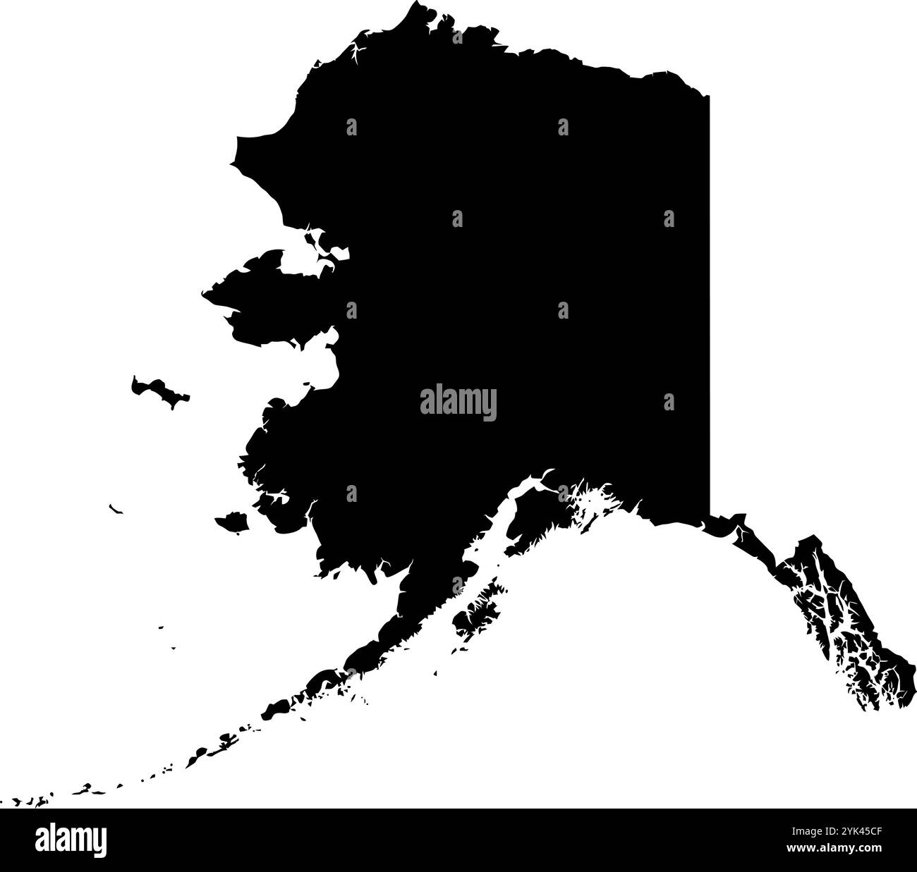 Mappa di contorno dello stato dell'Alaska, Stati Uniti. Illustrazione grafica vettoriale su uno sfondo trasparente con bordi di area neri Illustrazione Vettoriale