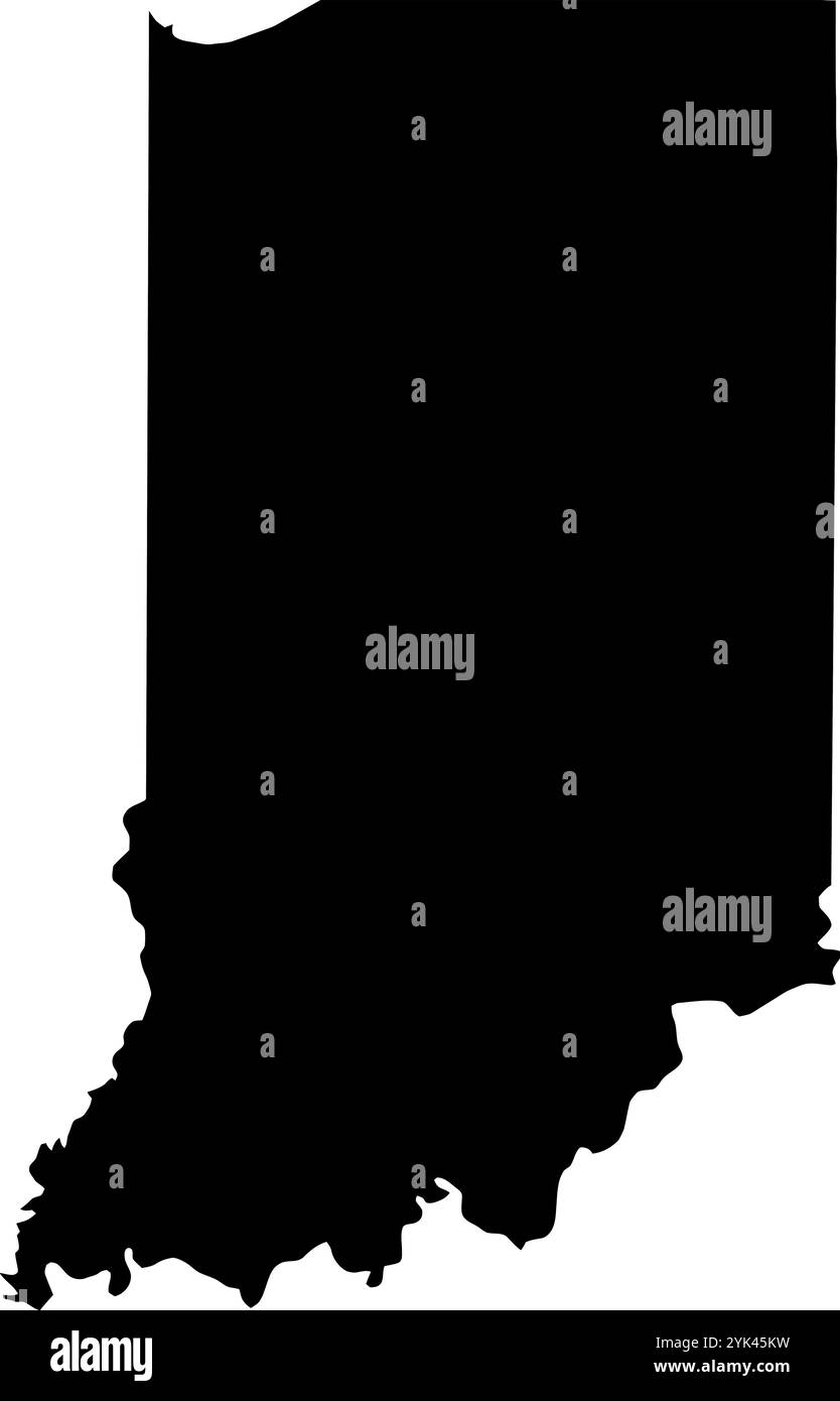Mappa dei contorni dello stato dell'Indiana, USA. Illustrazione grafica vettoriale su uno sfondo trasparente con bordi di area neri Illustrazione Vettoriale